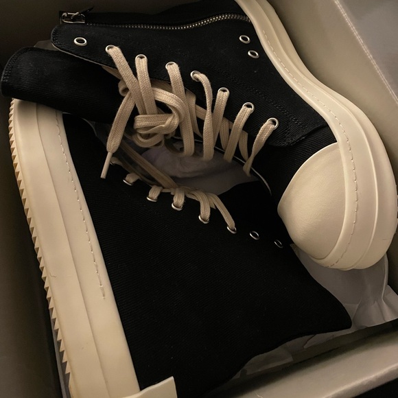 Rick Owens Black and Cream High-Top Sneakers